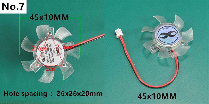 Ventilador VGA de 35MM, 45MM, 55MM, 65MM, 75MM de diámetro, 25MM, 26MM, 42MM, con muchos agujeros, espaciado DC12V, hoja de ventilador de 2 pines: 45MM  26X20MM