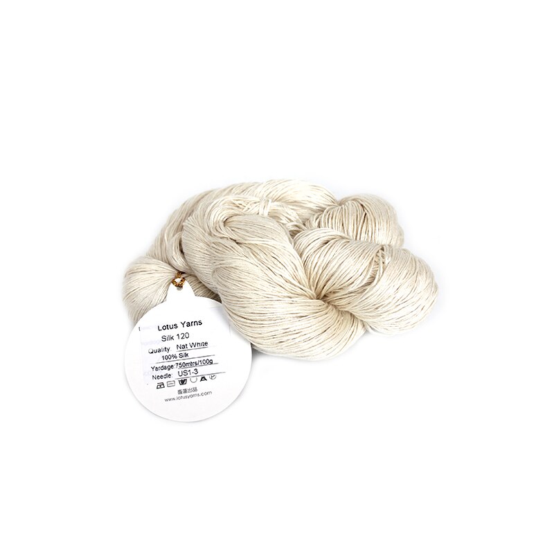 Madeja-hilo de seda 100 para tejer a mano, 100% g, Natural, blanco, sin teñir, DIY, 120