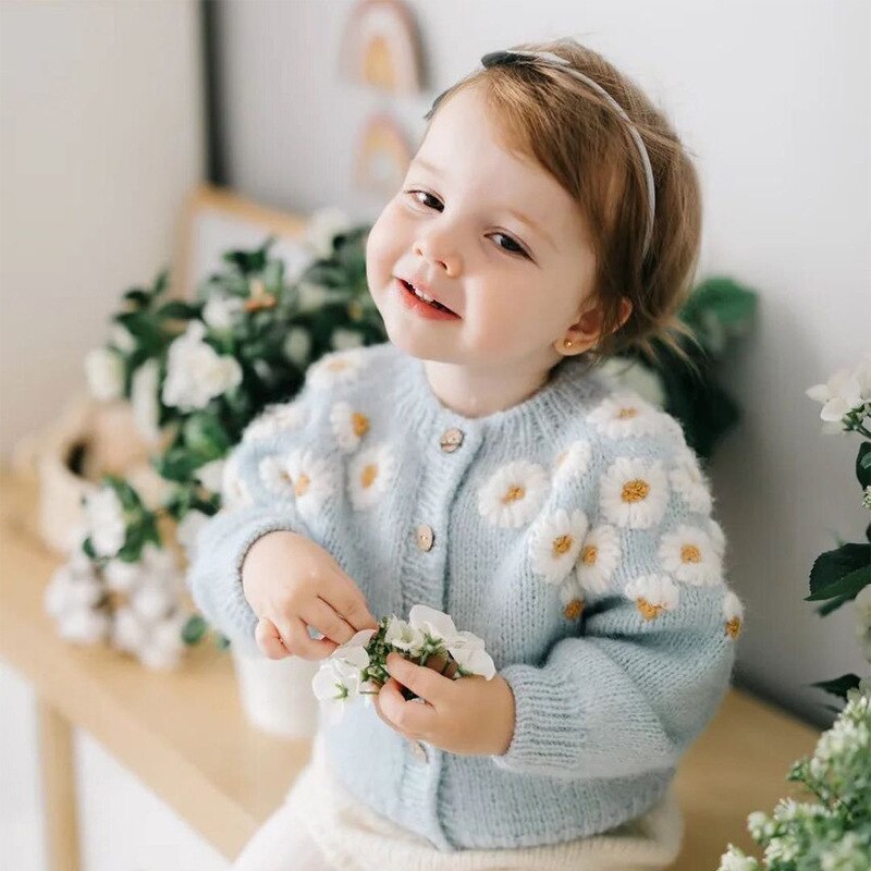 Autunno inverno neonate Cardigan lavorato a maglia maglioni neonati cappotto capretto fiore ricamato cappotto di lana abbigliamento per bambini top giacca