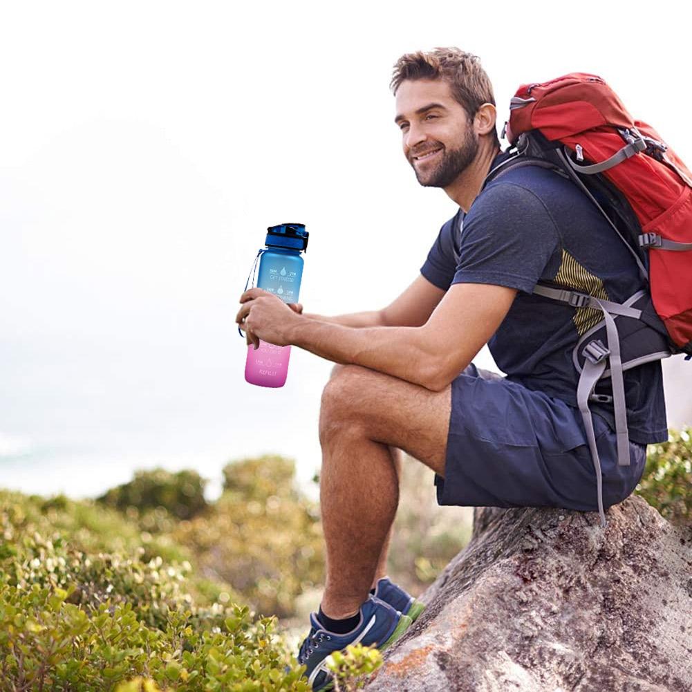 Botella de agua deportiva con pajita, vaso esmerilado sin BPA, a prueba de fugas, para deportes al aire libre, 1 Litro