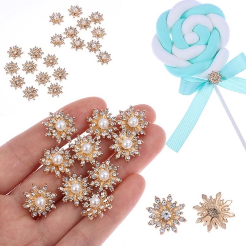 10 st / set 17mm strass faux pärla snöflinga knappar flatback hårnål dekoration diy hantverk kläder sömnadstillbehör