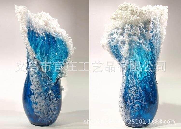 Ocean Vase Resin Decoration Outer Ocean Wave Vase Decoration Floral Decoration Vase Blue Sea Style: Blue