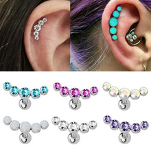 1 PC Cartilage Helix Tragus Stud Earrings Stainless Steel Bar Ear Nail Piercing Crystal WomenMen Body Jewelry Accessories