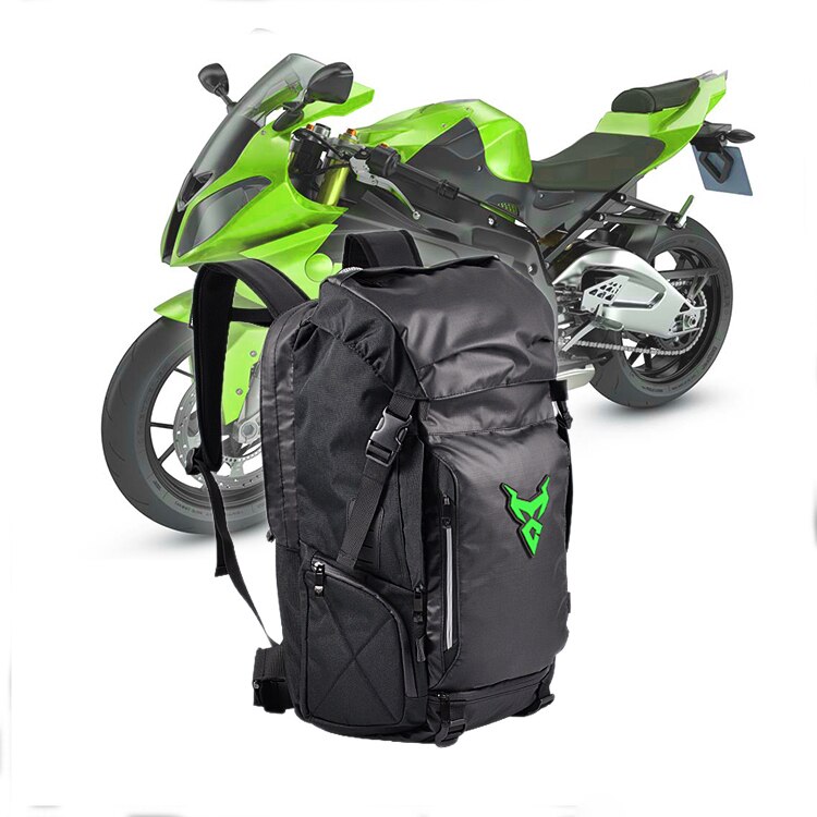 Bolsa trasera para motocicleta, mochila multifuncional duradera para asiento trasero de motocicleta, de alta capacidad, nueva: Green Logo