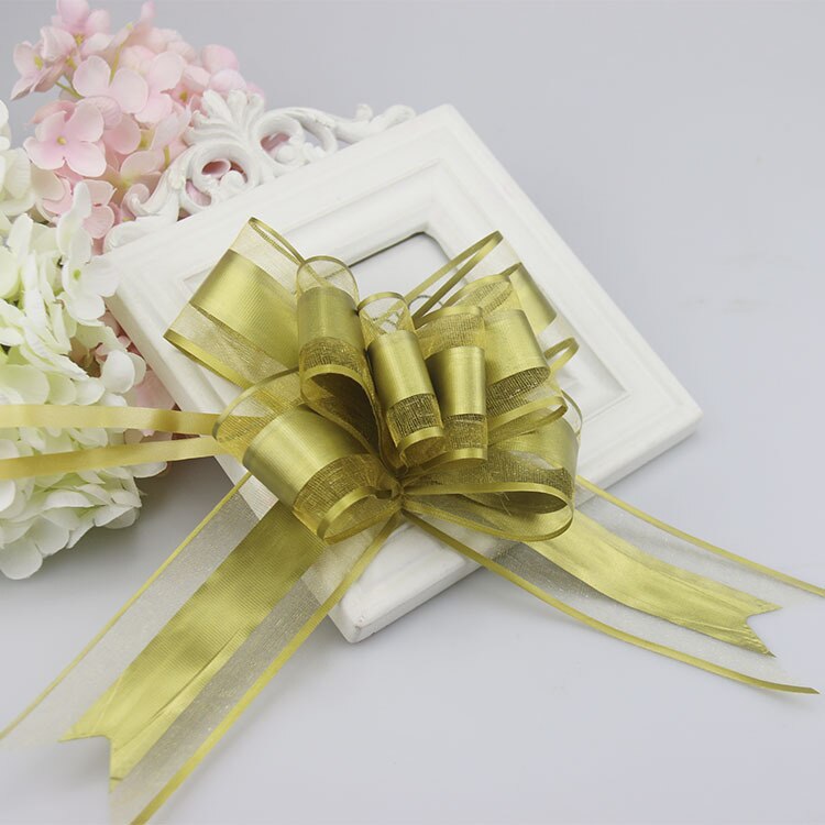 Plain Snow Yarn Garland Streamers Ribbon Flowers Packaging Bundled Wedding Car Door Hand Streamers Wedding Decoration: gold 10pieces