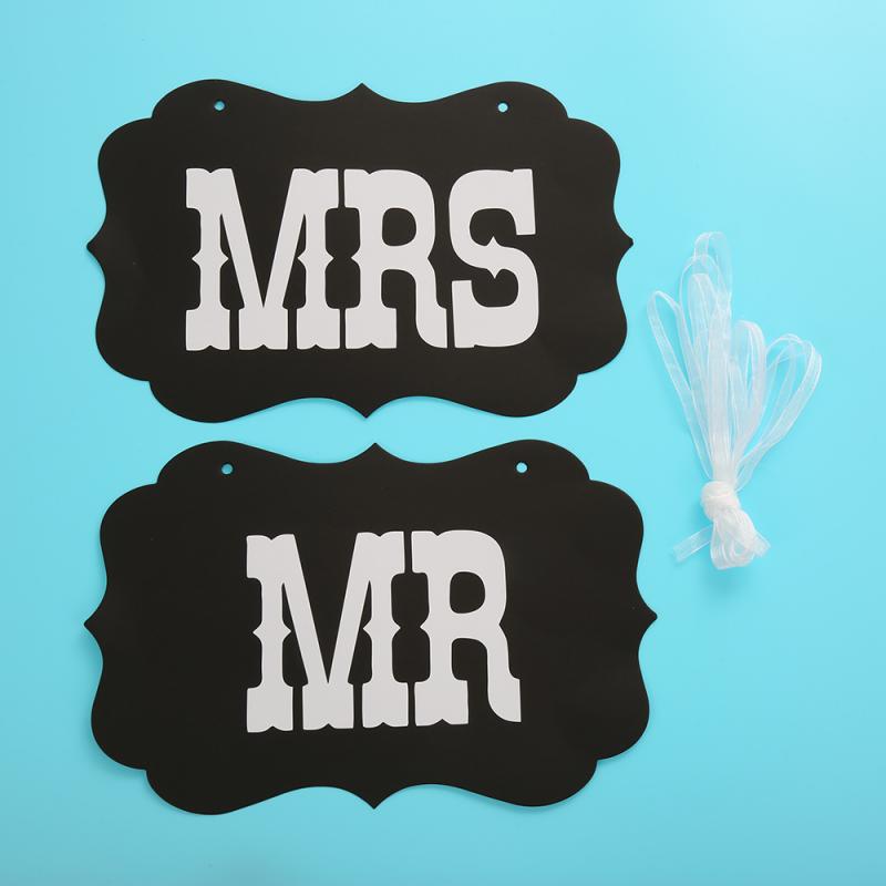 2 Pcs Bride And Groom Funny Photobooth Props "MR MRS" Words Married Photography Paper Board Decoration Wedding Photo Booth Props