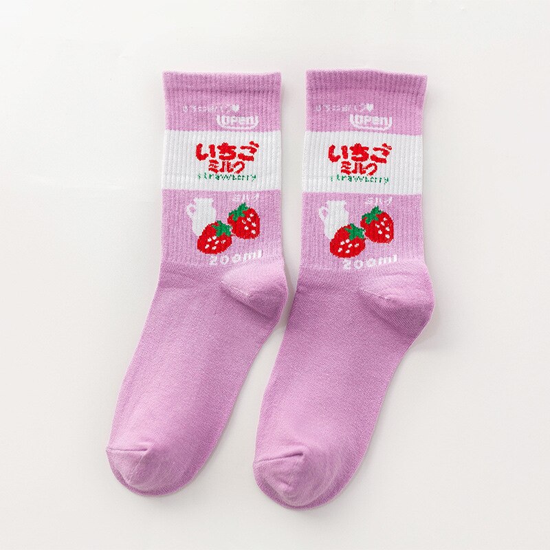 Mignon dessin animé fruits impression avocat banane cerise pêche filles Kawaii chaussettes meias coréen Harajuku broderie Pile tas chaussettes drôles: 13