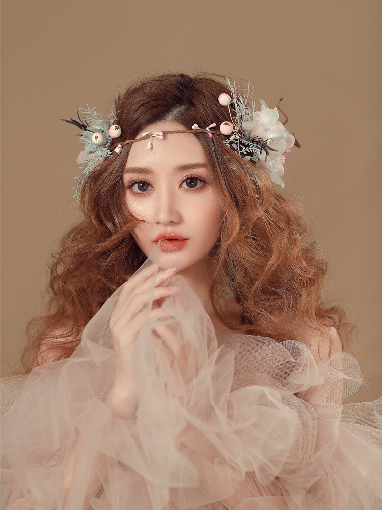 New Fairy Bridal copricapo corona orecchini Set di gioielli bella fascia accessori per capelli da sposa fatti a mano in filato di seta Rattan