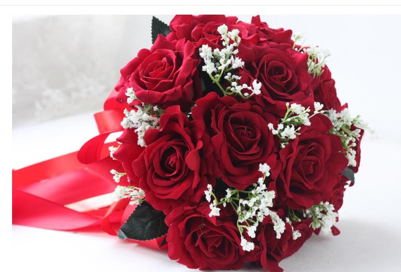 Bryllup bukett dekorasjon skumblomster rose brudebukett hvit sateng romantisk bryllup blomster brude buketter: Bilde stor 18 rose