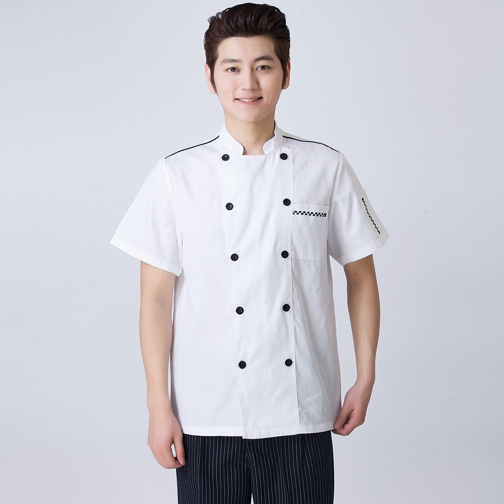Zomer Korte Mouw Wit Chefs Jas Volwassen Keuken Werk Kleding Vrouwen & Mannen Mode Kok Jas Plus Size Chef jas B-6421: WHITE / XL