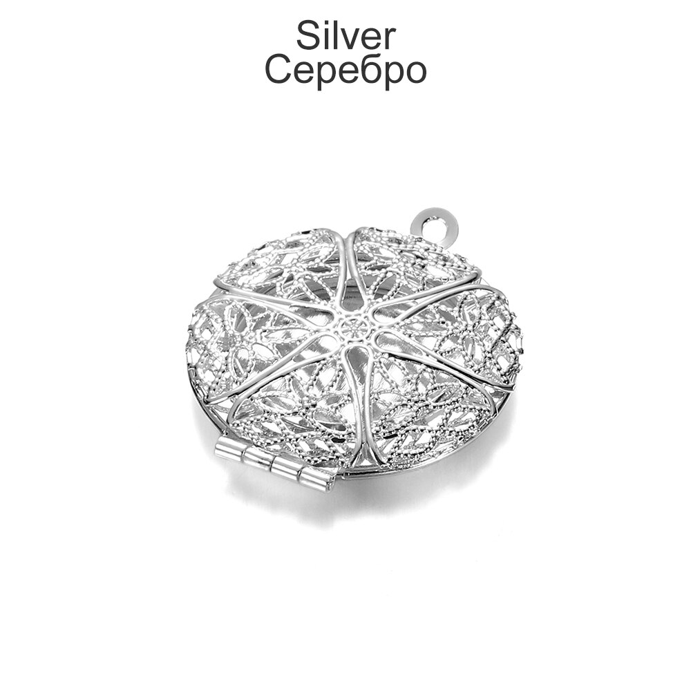 5 st / parti koppar runt foto medaljong öppningsbar medaljong hängande halsband charm för diy smycken gör leveranser tillbehör: Silver-
