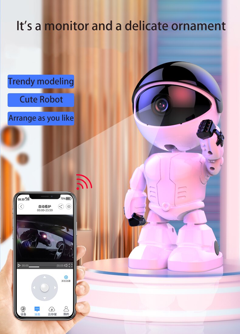 Smart Robot Ip Camera Wifi Draadloze Bewakingscamera Home Security Mini Camera Robot Smart Tracking Babyfoon Wit Kleur
