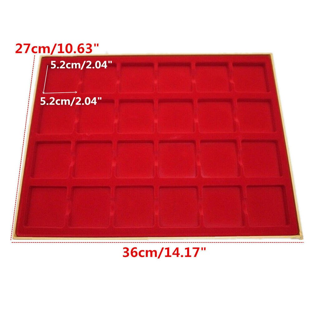 24 Grids Red Display Tray Storage Case For 2''x2'' Cardboard Coin Holders