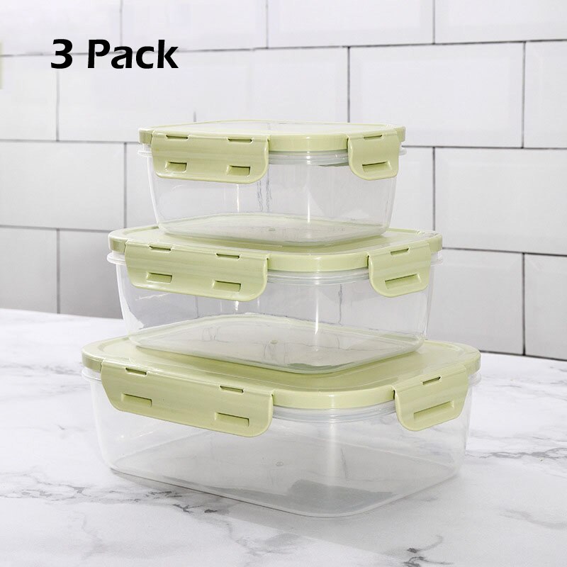 Food Storage Container with Lids Plastic Food Containers Lunch Box Refrigerator Airtight Leak Proof Easy Snap Lock PP H2005: F2338 Green 3 Pcs