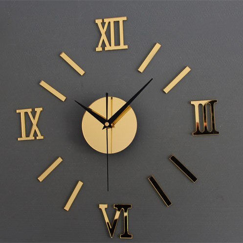 Rom Digitale Zahl wanduhr diy 3d spiegel Stille Uhr Acryl Kurze Beruhigen DIY wanduhr moderne: Gold