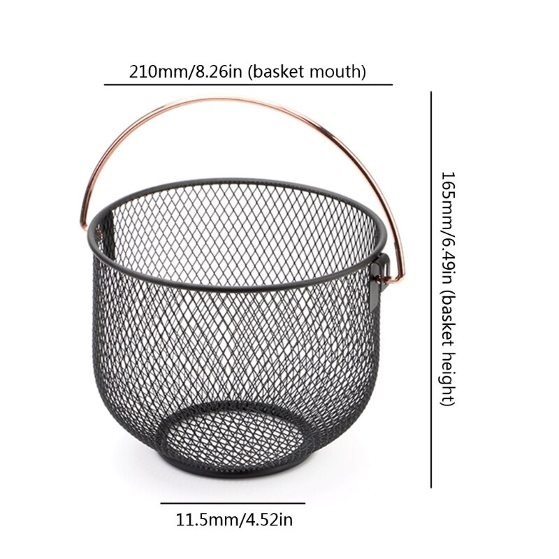 Metal Wire Round Openwork Drain Vegetable Wrought Iron Fruit Basket with Handle