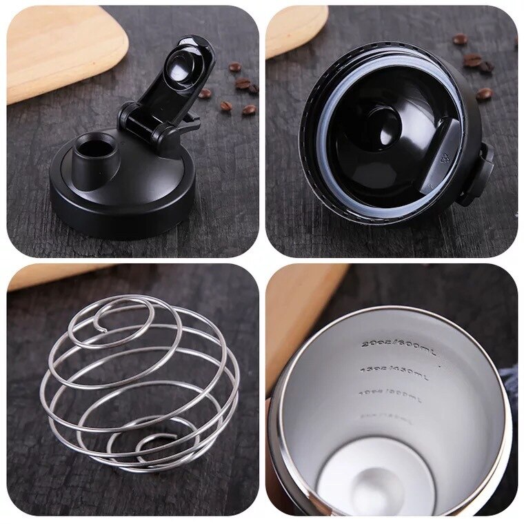 Stainless Steel Protein Shaker Bottle Sports Water Bottle Shaker Cup Double Wall Vacuum Insulated Coffee Mug Thermos BPA Free
