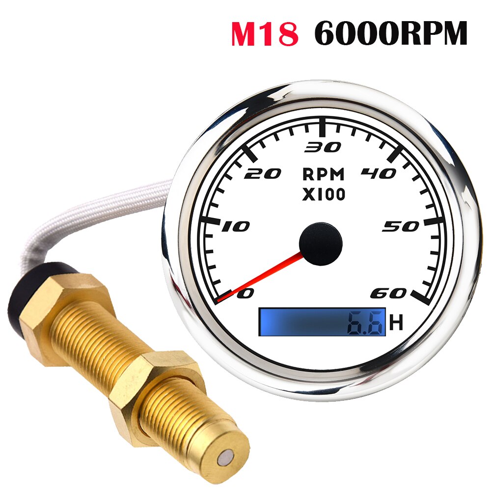 85mm contagiri per barche per auto contagiri marino con contaore LCD 3000 4000 6000 7000 8000 RPM contagiri per barche Toerenteller: WS 6000RPM M18