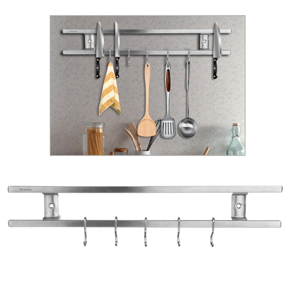 OUNONA Stainless Steel Wall-mounted Double Bar Magnetic Kitchenware Accessories Rack