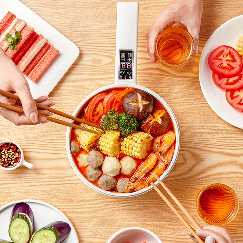 700W Electric Cooking Pot Portable Multicooker Long Handle Pot Single/Double Layer Electric Skillet Frying Pan 220V