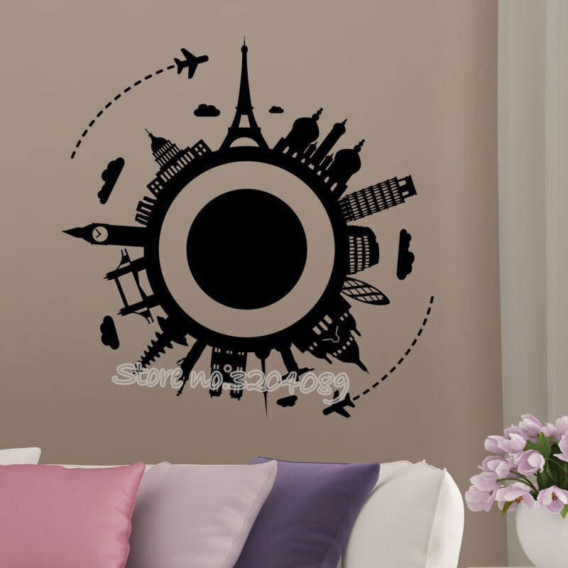 Travel Around the World Wall Decal Home Living Decor Travel Style living room Art Mural Modern Sticker wallpaper EA473