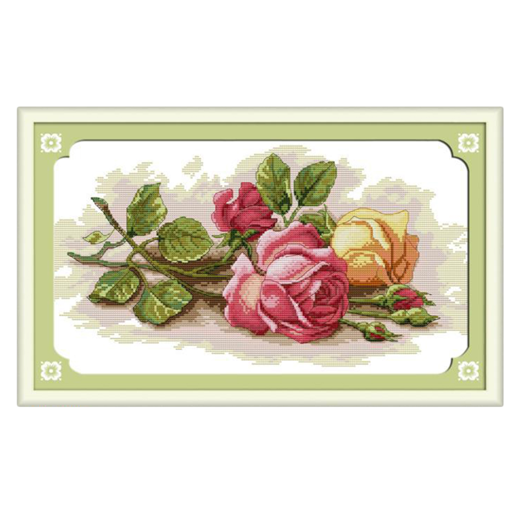 Counted Cross Stitch Kits - Blank 14CT Fabric with Rose Pattern Colors Chart