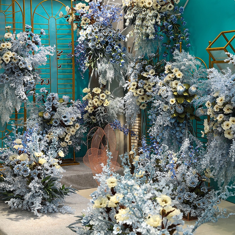 Blå kunstig blomst romantisk blå stjerneklar ocean serie bryllup baggrund dekoration blomst scene dekoration blomstervæg