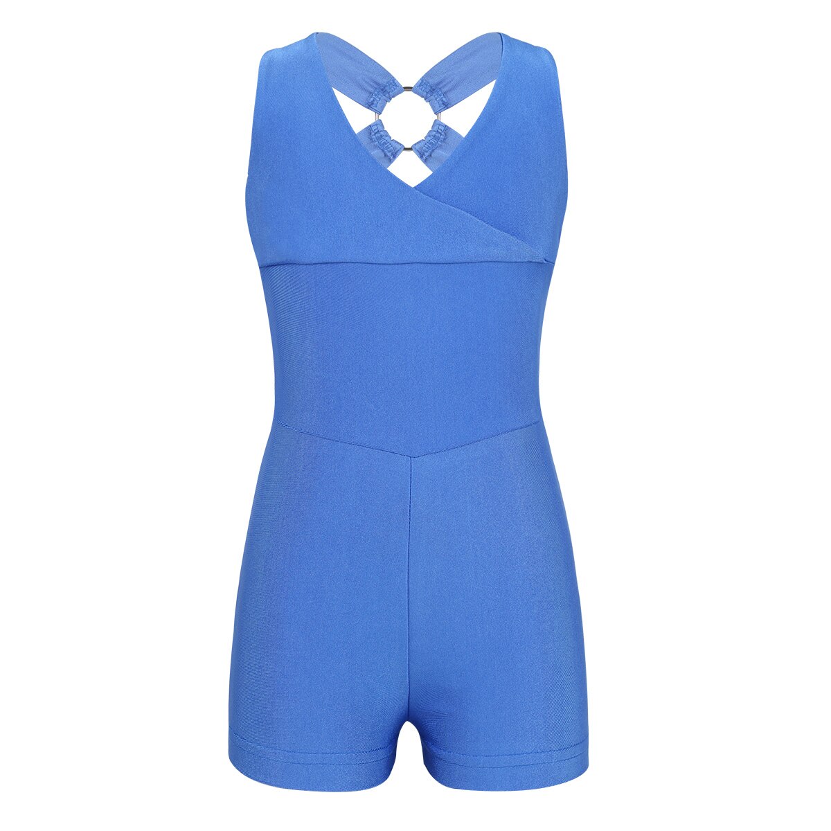 Iixpin jenter ballett trikot body unitard shorts ermeløs v-hals kryss rygg ballett dans gymnastikk trikot jumpsuit: Blå / L