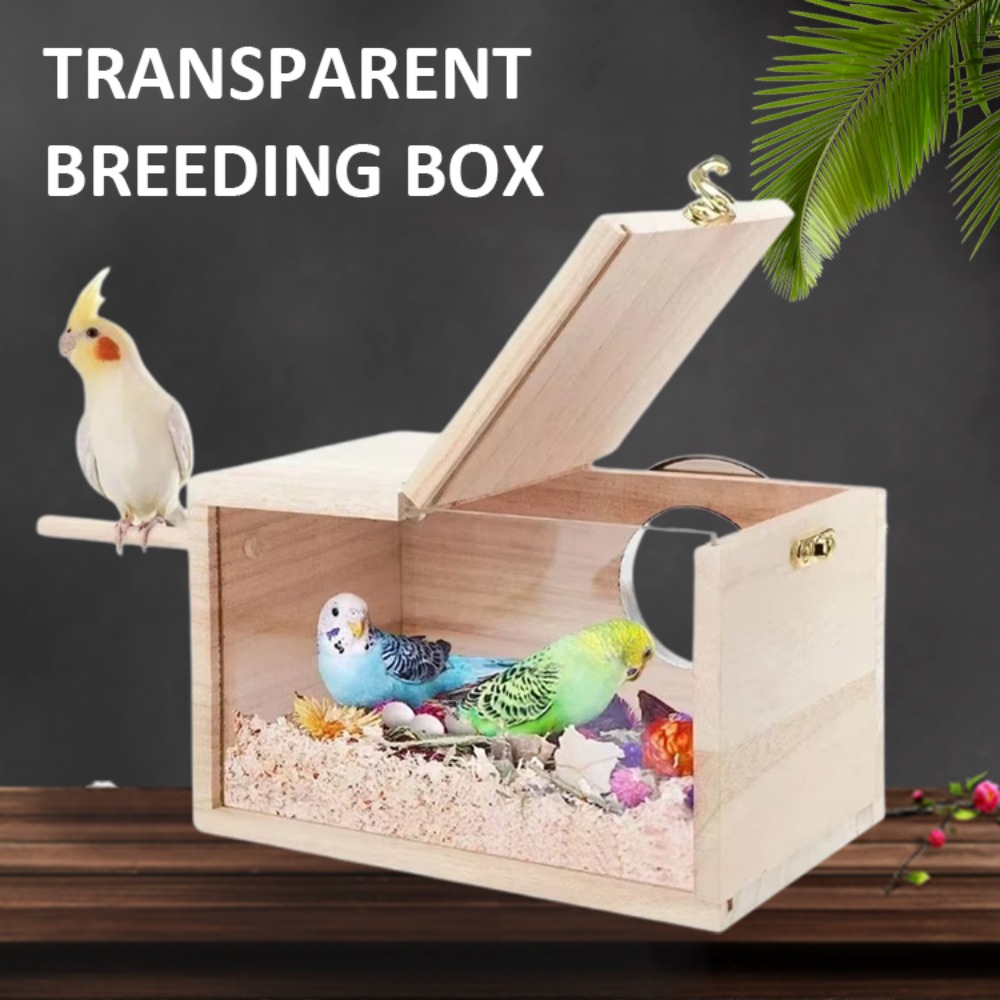 Transparent Parakeet Bird House Nest Easy To Cleaning Solid Wood Parrot House Smooth Edges Bird Breeding Box