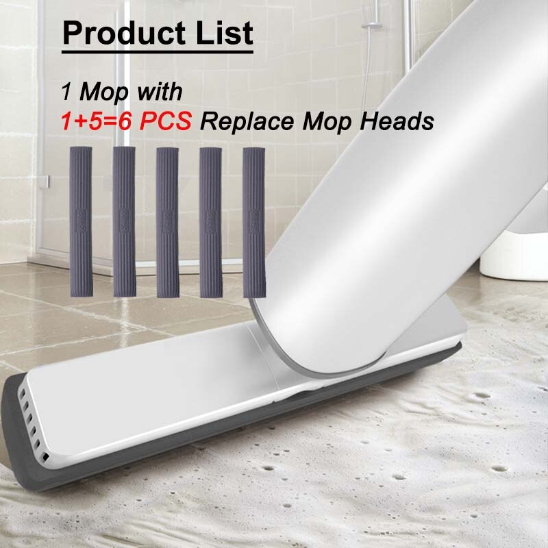 Automatic Self-Wringing Mop Flat Mop with PVA Sponge Mop Heads Floor Washing Mop for Bedroom Household Cleaning Tools: Mop with 6 Head