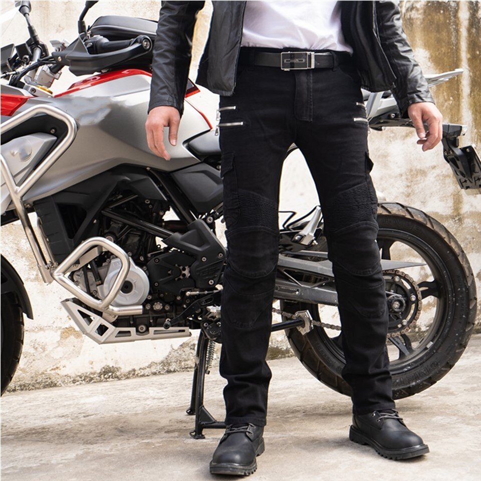 Pantalon de Moto avec fermeture éclair pour équipement de protection, jeans de cycliste, cowboy, tout-terrain: Or / XL