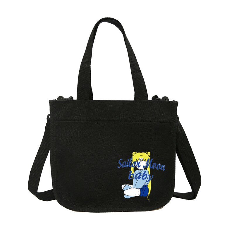 Delle donne sailor moon portatile borsa di tela Sacchetti di spalla di stile semplice Giapponese Casual Tote sacchetto esterno Delle Signore Borse per la Spesa: 13