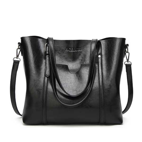 #39 naisten laukku öljyvaha naisten nahkaiset käsilaukut ylelliset naisten käsilaukut kukkaro taskulla naisten lähettilaukku iso laukku: Musta