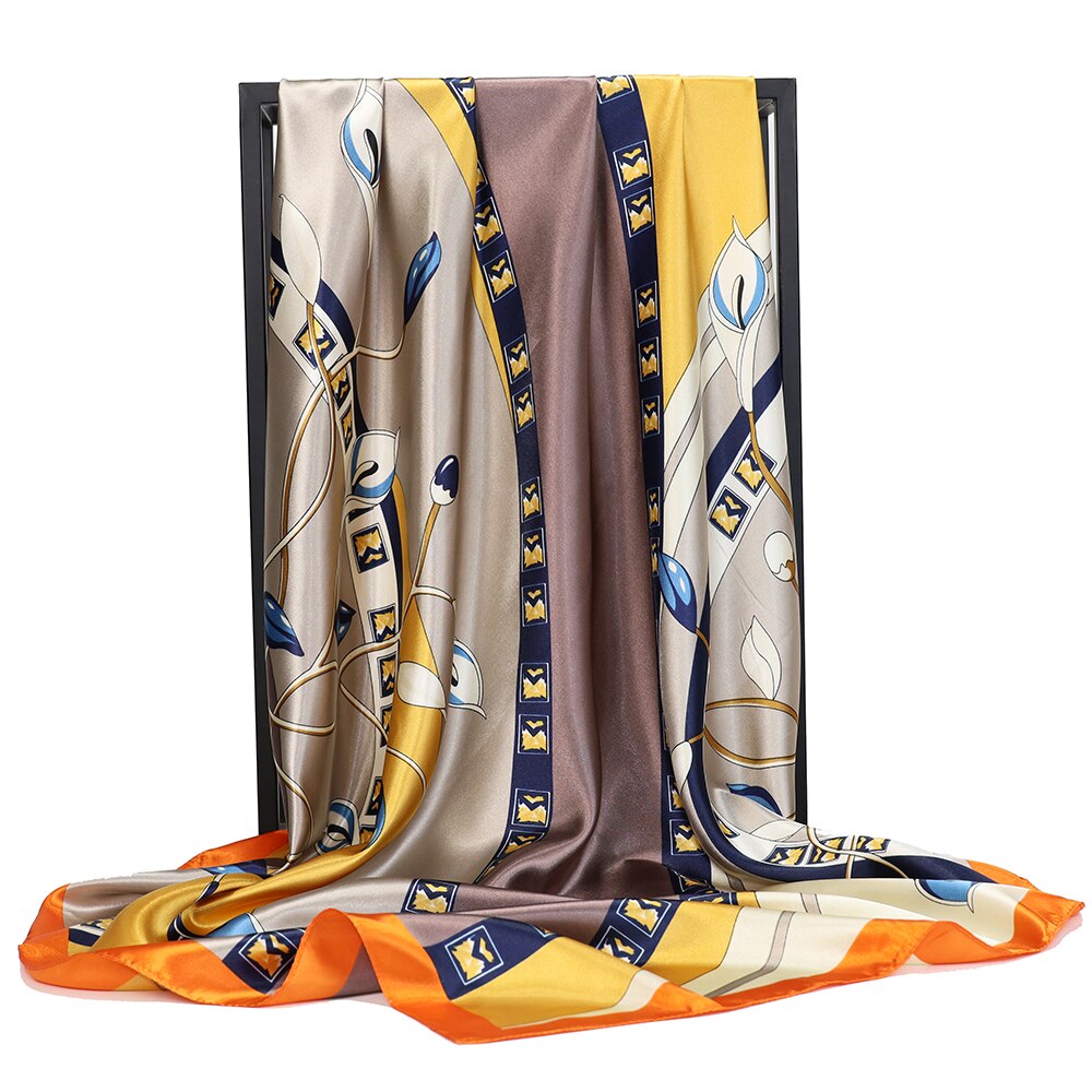 Sciarpa testa di seta Foulard per donna moda sciarpa per capelli quattro stagioni 90*90cm Hijab Foulard i&quot;bandana Femme: BK40-3