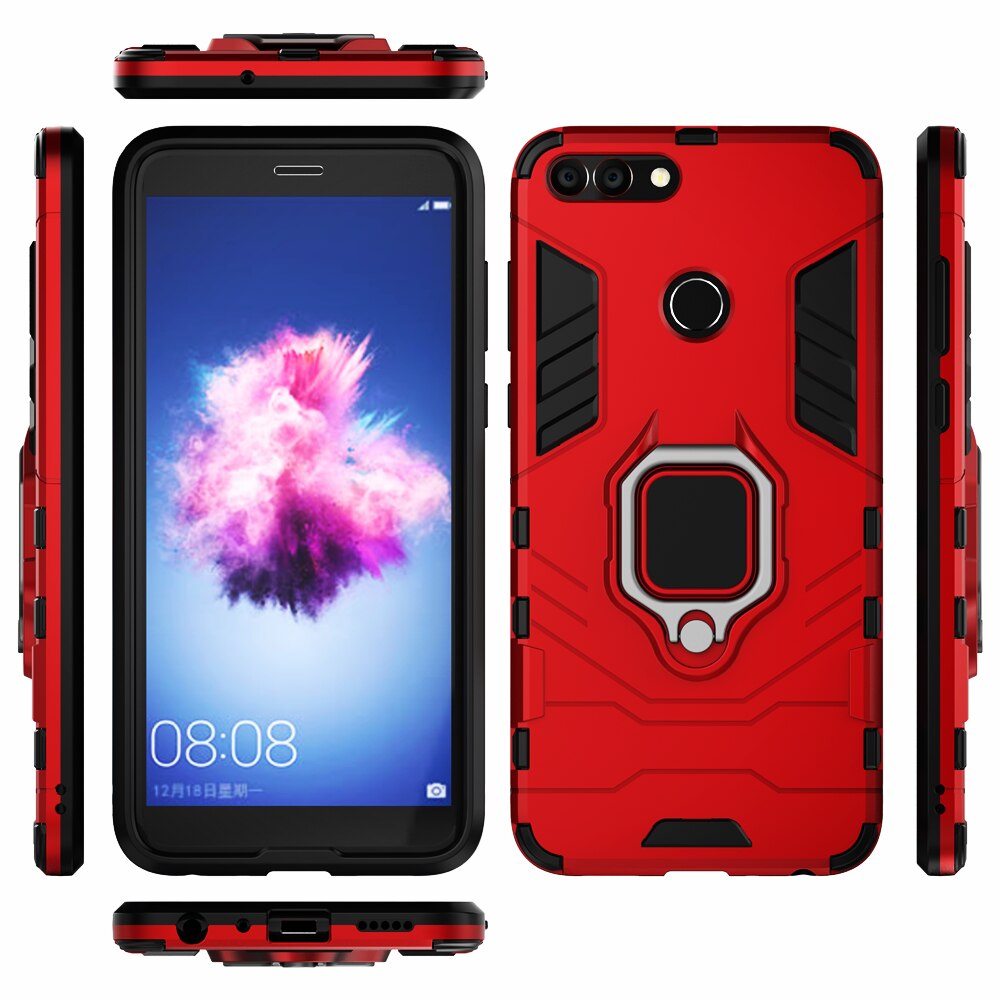 Pancerz Obudowa dla Huawei P sprytny 5.65 cal Obudowa moloścień uchwyt stojak pokrywa dla Huawei P sprytny 2018 Figa-LX1 PSmart Figa-LA1 Figa-LX2 LX3: Huawei P smart 2018 / czerwony