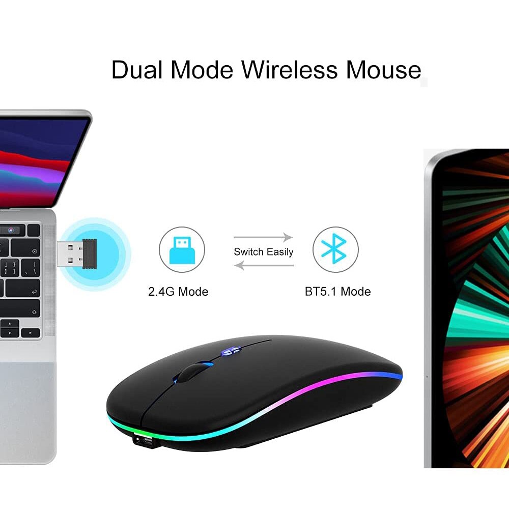 Wireless Mouse Bluetooth-compatible RGB Silent LED Backlit Ergonomic Gaming Mouse For Laptop Computer PC Macbook 2.4GHz 1600DPI