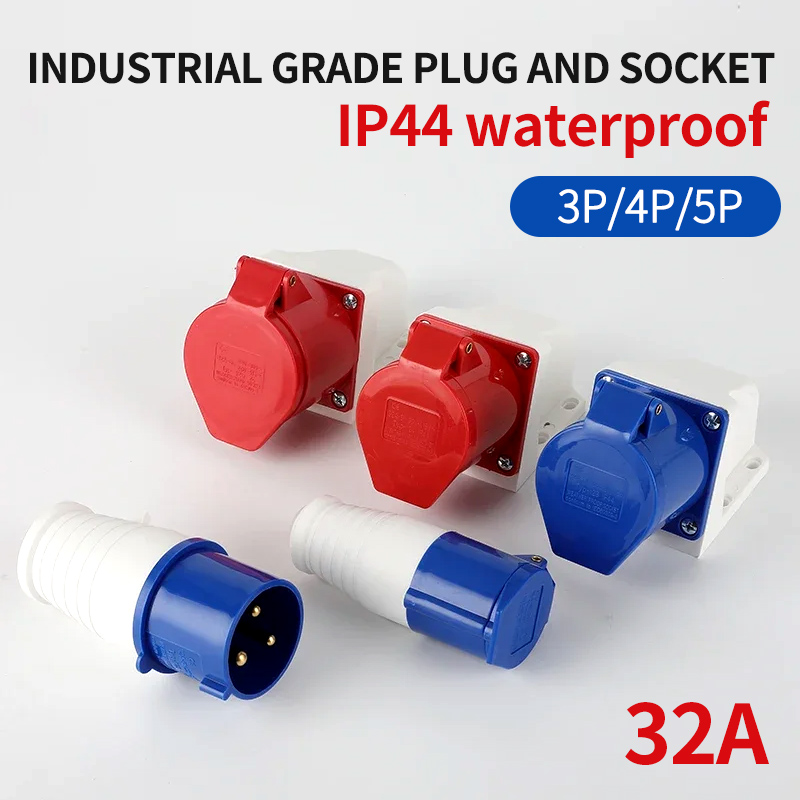 Industrial plug and socket waterproof connector 3PIN 4PIN 5PIN 32A IP44 waterproof electrical connection wall mount socket