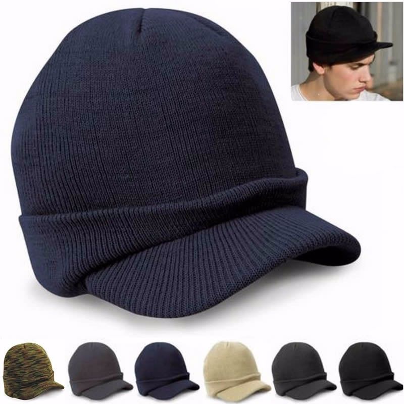 11 Color CoMen Warm Baggy Crochet Visor Brim Beanie Ski Cap Baggy Oversized Knit Skull Hat Sport Peaked Cap