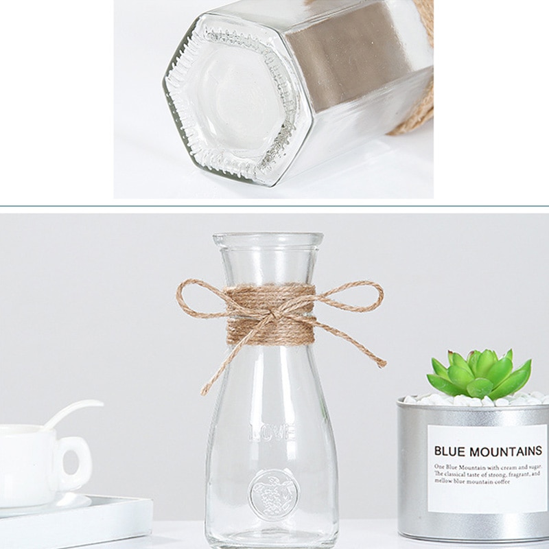 Jarrones de cristal nórdico para Decoración de mesa, florero transparente con cuerda de flores, botella artesanal, muebles para el hogar