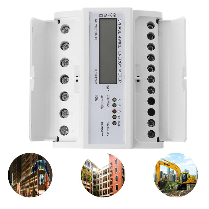 3 Phase 4 Wire Electric LCD Display Digital Energy Meter Calibrated For DIN Rail Power Meters 50/60HZ