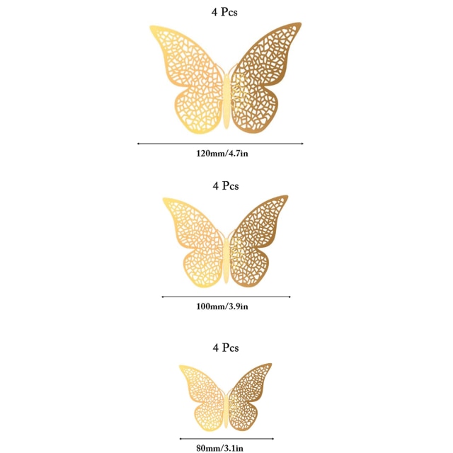 12 PCS Schmetterling Kuchen Dekoration Gold 3D Hohl Cupcake Topper Geburtstag Hochzeitstag Baby Shower Party Kuchen Dekorationen: Gold C