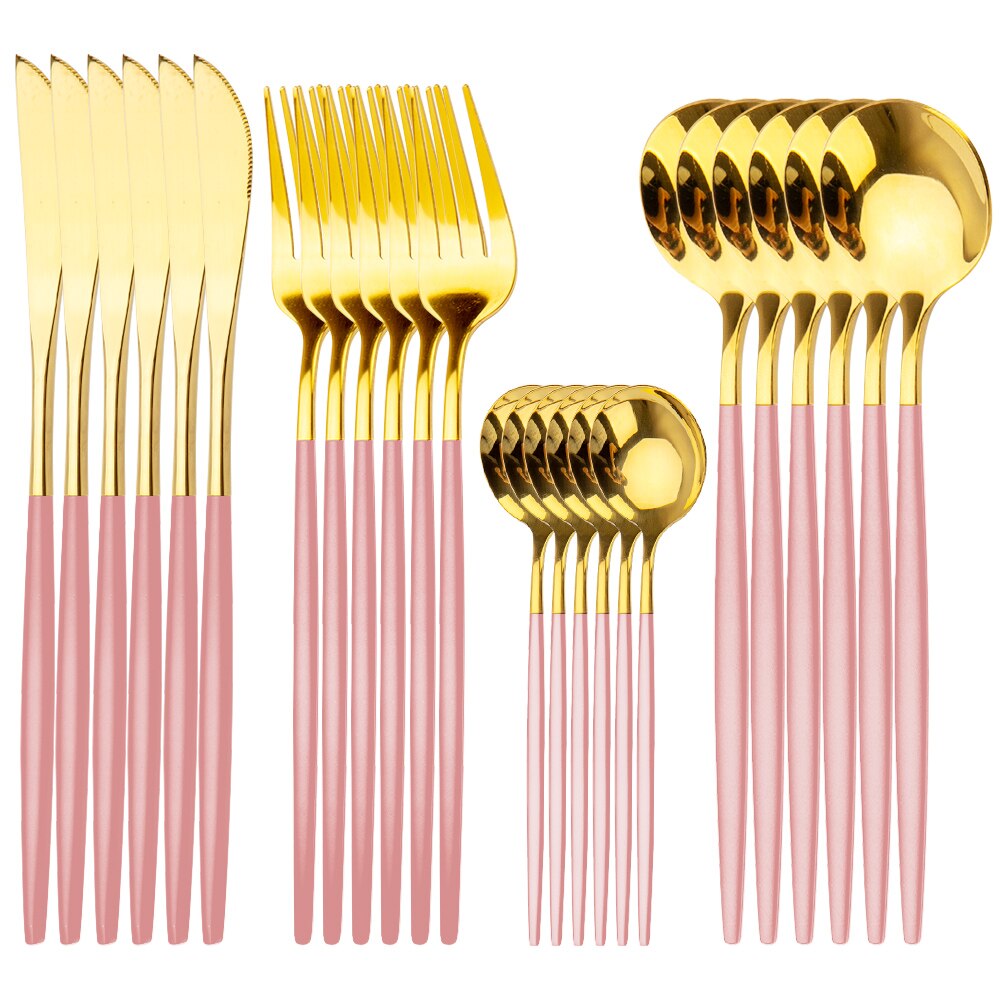 Merry Christmas Cutlery Set 24 Piece Christmas Dinnerware Knife Fork Spoon Set Tableware Christmas Decorations For Home: 24pcs Pink Gold