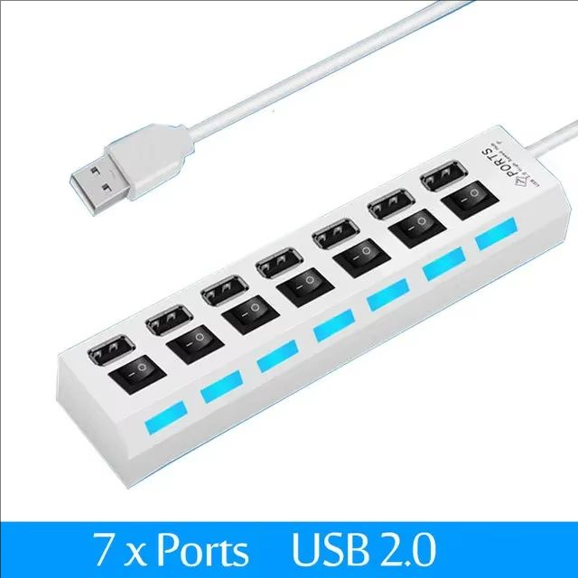 Switch Extension Hub 7-port USB2.0 Hub Computer USB Extension Hub One Drag Seven USB2.0 Splitter PC Laptop Desktop: Silver