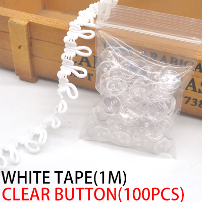 1 pakke (1 meter og 100 stk knapper) snøredragt hat knap knaphul elastisk båndbånd til pelskrave sy tilbehør diy: Hvid klar