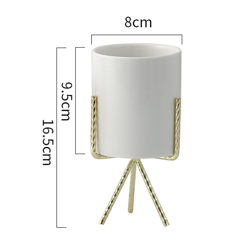 1 stuk scandinavische stijl marmeren keramiek ijzeren kunst vaas bloempot met ijzeren houder tafelblad huis bruiloft woonkamer decoratie: Wit l