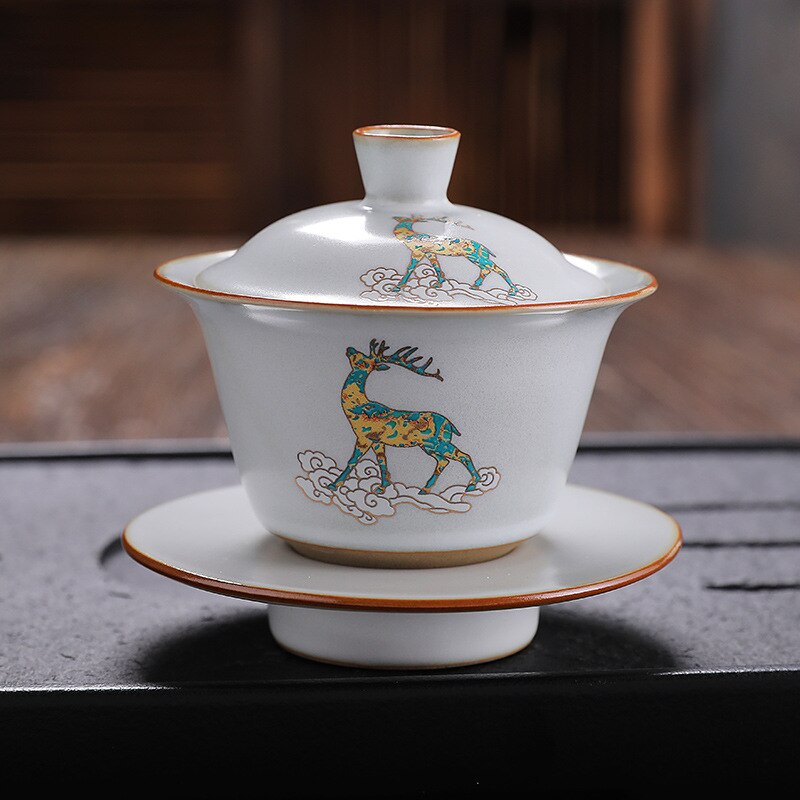 Traditions Chinese Gaiwan Ceramic Tea Sets PorcelainTeaware Tureen Sancai Authentic Tea Bowl Tea Cup and Tea Lid Set: B