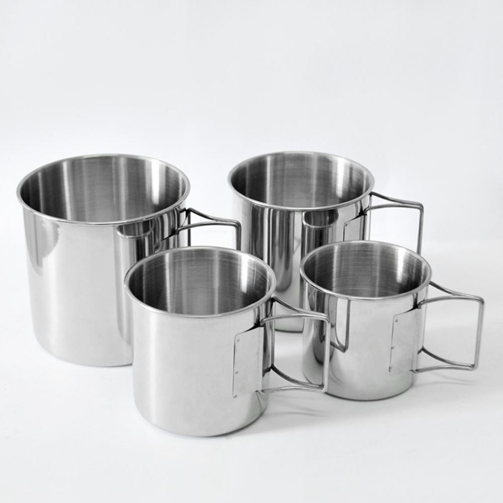 4 Stuks Rvs Cups Set Stapelbare Drinkwater Cups Mokken Met Opvouwbare Handvatten Voor Thuis Outdoor Camping Backpacken