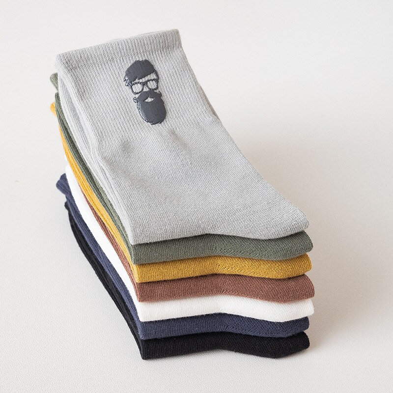 Chaozhu bomull #39 coola tecknade skägg glasögon yuppie ootd manliga strumpor höst vinter crew sox