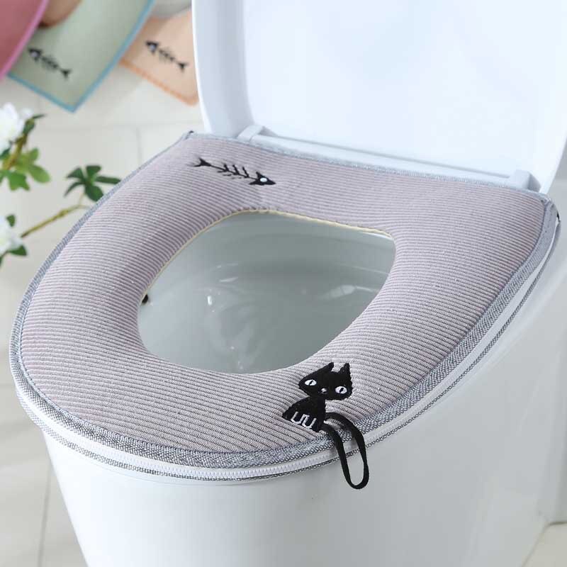 Vandtæt toilet sædeovertræk husholdningspude fortykning lynlås toilet sæde pude badeværelse værktøj: Grå