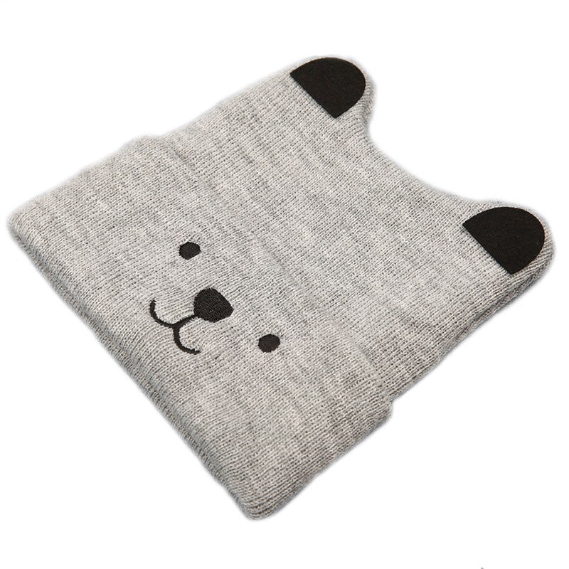 Baby Knitted Cap Autumn Winter Cartoon Puppy Pattern Set Head Hat Leisure Solid Color Baby Keep Warm Wool Caps TG0089: Gray